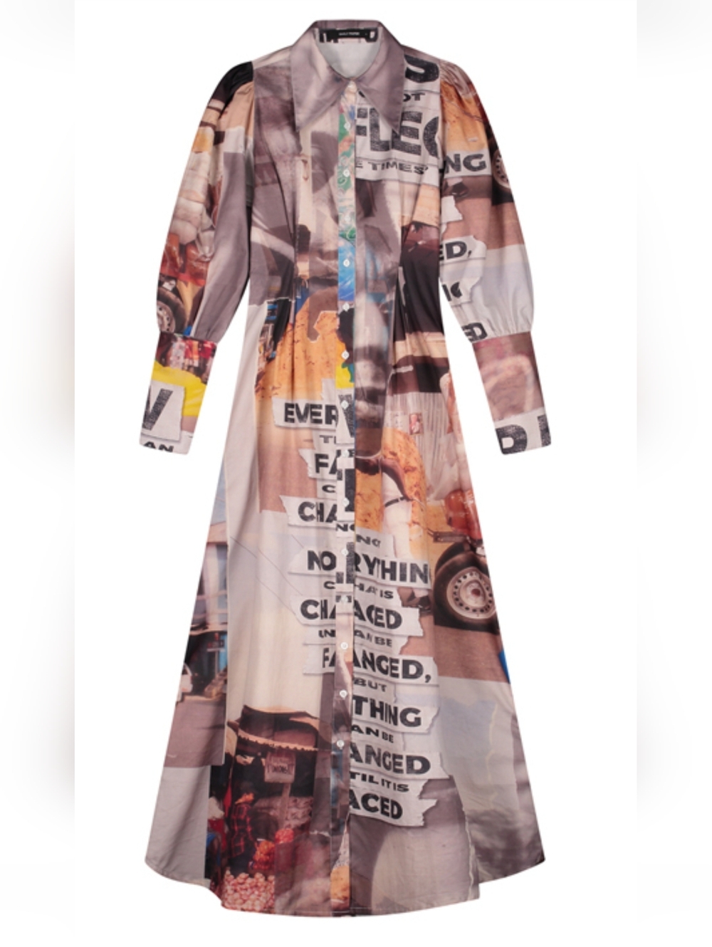 Daily Paper Collage-Print Shirt Dress in Brown Collage. Sz.XXL NWT
